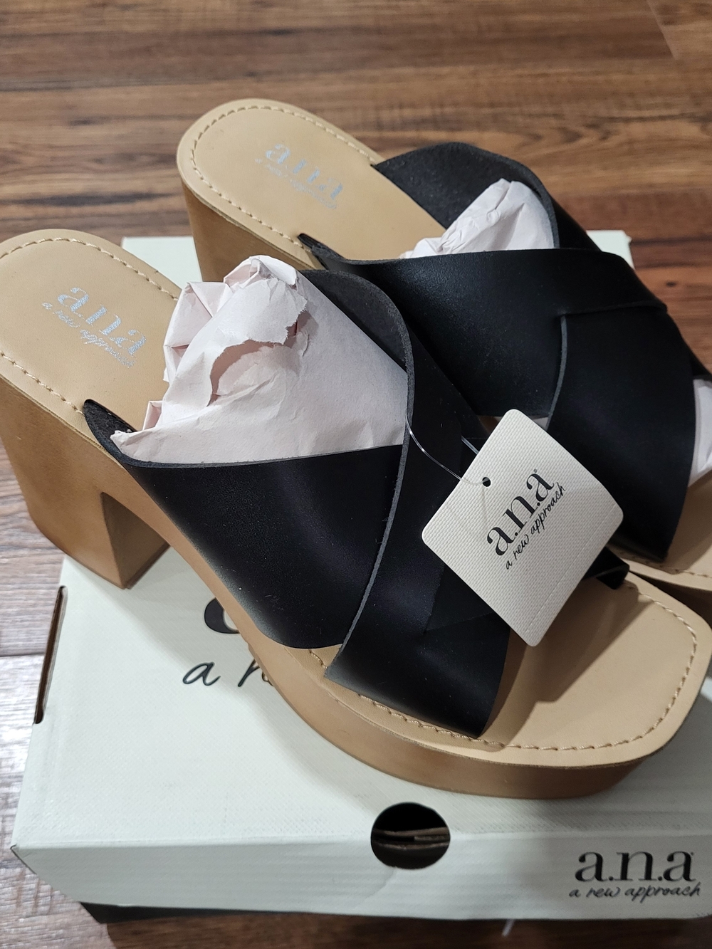 a.n.a Black Crisscross Block Heel Mule